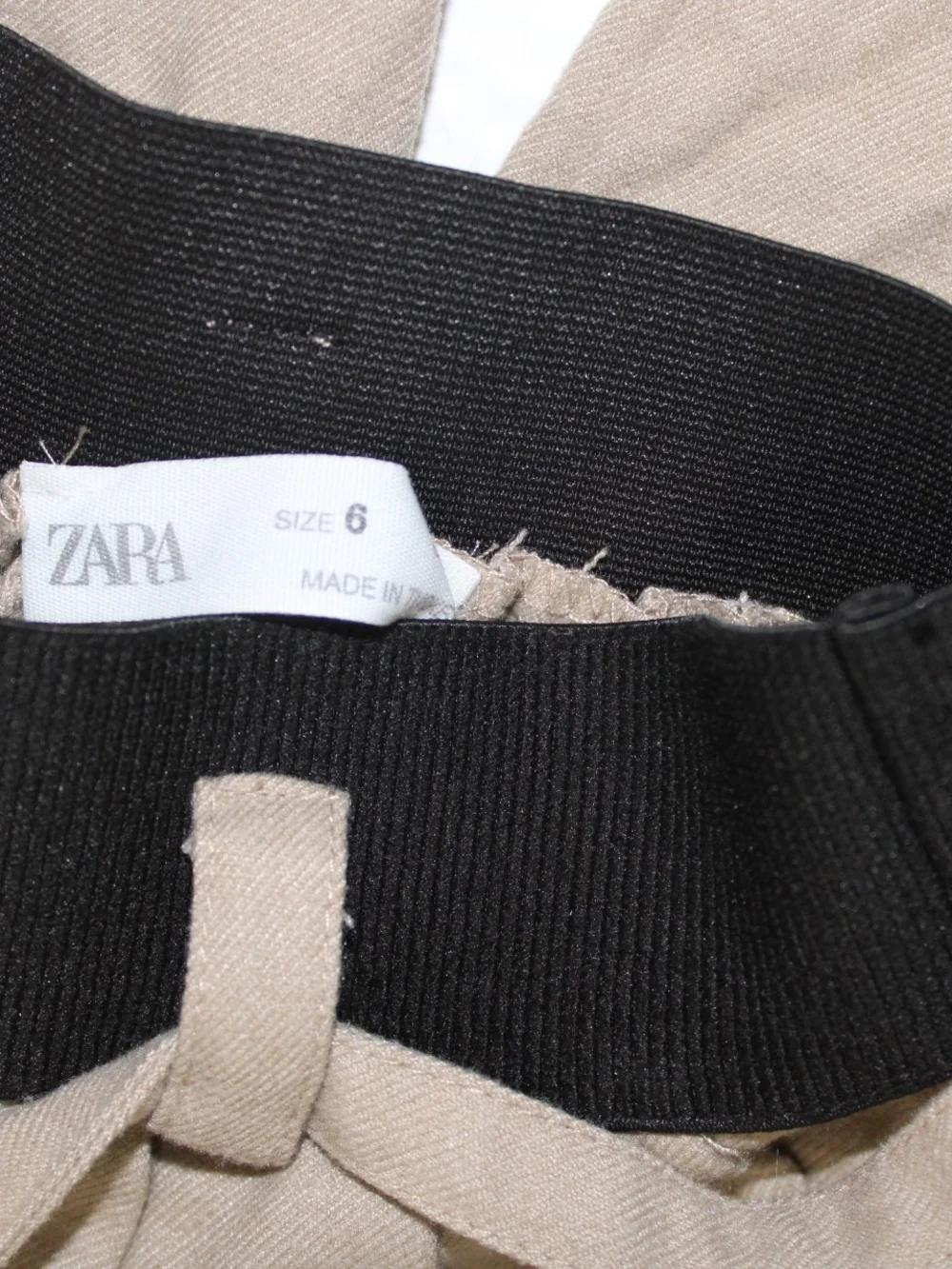 Zara Kids Beige Wide-Leg Pants with Black Elastic Waistband